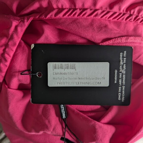 PrettyLittleThing Hot Pink One Shoulder Asymmetrical Mini Dress 10 MISSING BELT - Picture 6 of 11